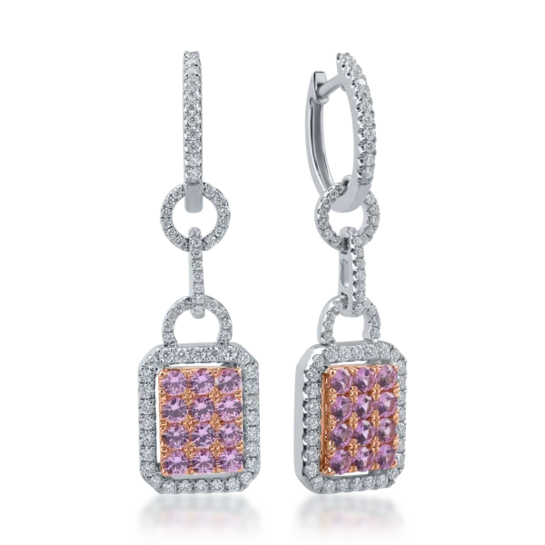 Cercei din aur alb-roz cu safire roz de 1.11ct si diamante de 0.67ct