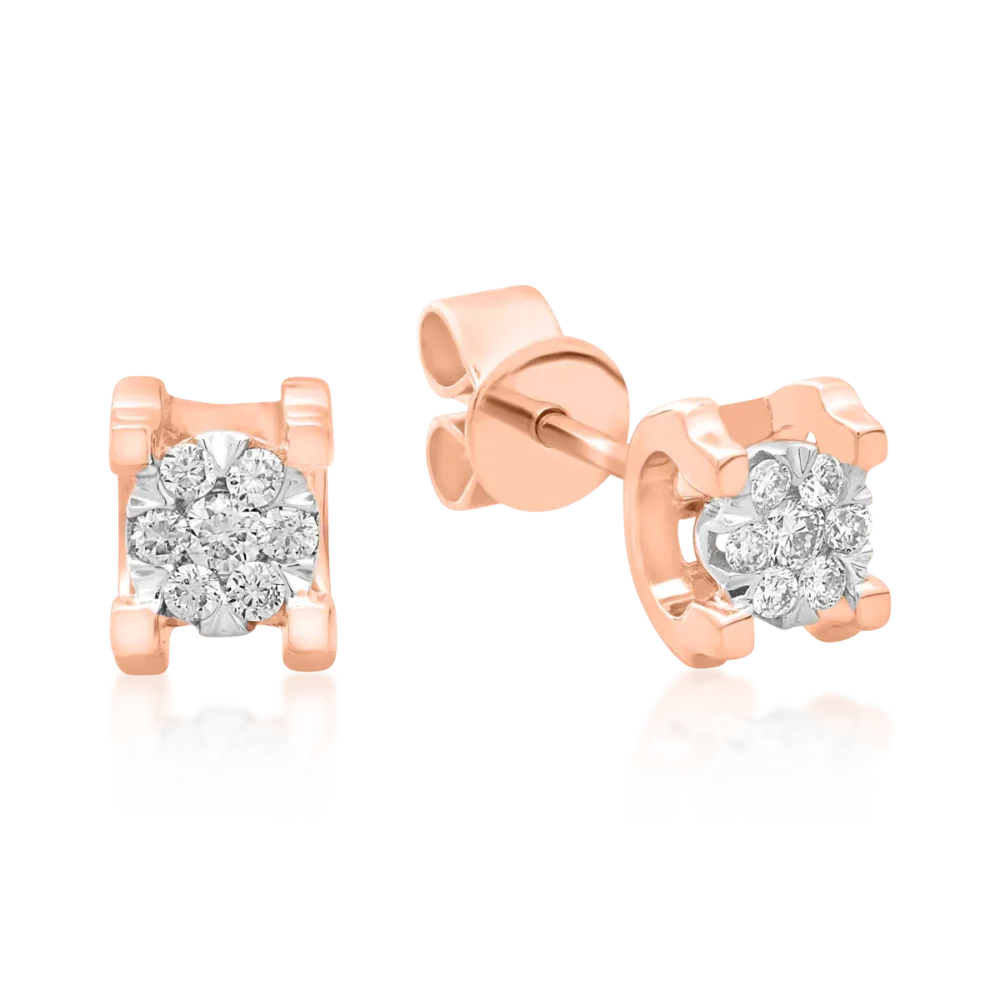 Cercei din aur alb-roz cu diamante de 0.1ct