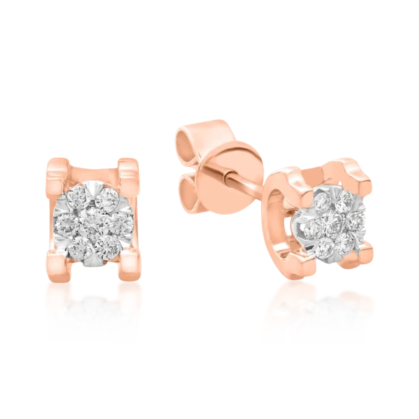Cercei din aur alb-roz cu diamante de 0.1ct