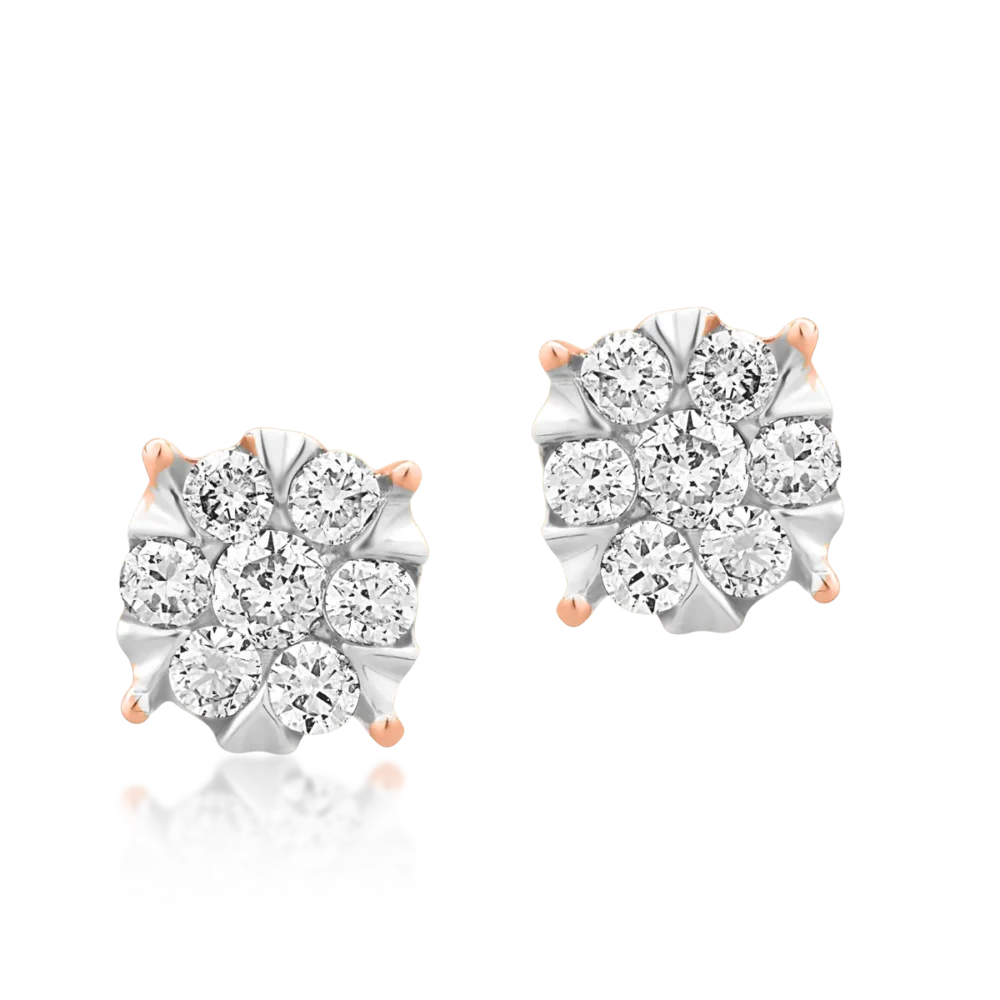 Cercei din aur alb-roz cu diamante de 0.25ct - imagine 2