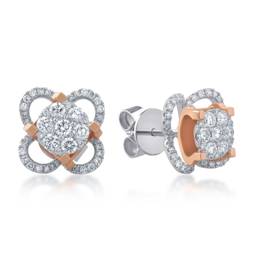 Cercei din aur alb-roz cu diamante de 0.66ct