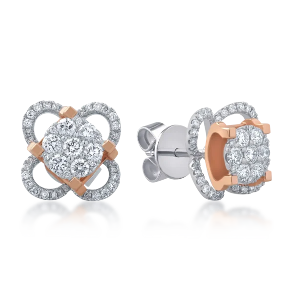 Cercei din aur alb-roz cu diamante de 0.66ct