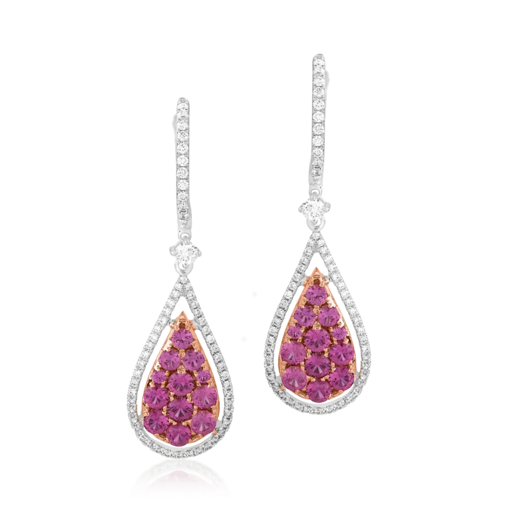 Cercei din aur alb-roz cu safire roz de 1.62ct si diamante de 0.5ct - imagine 2