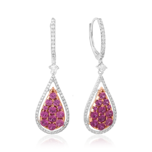 Cercei din aur alb-roz cu safire roz de 1.62ct si diamante de 0.5ct