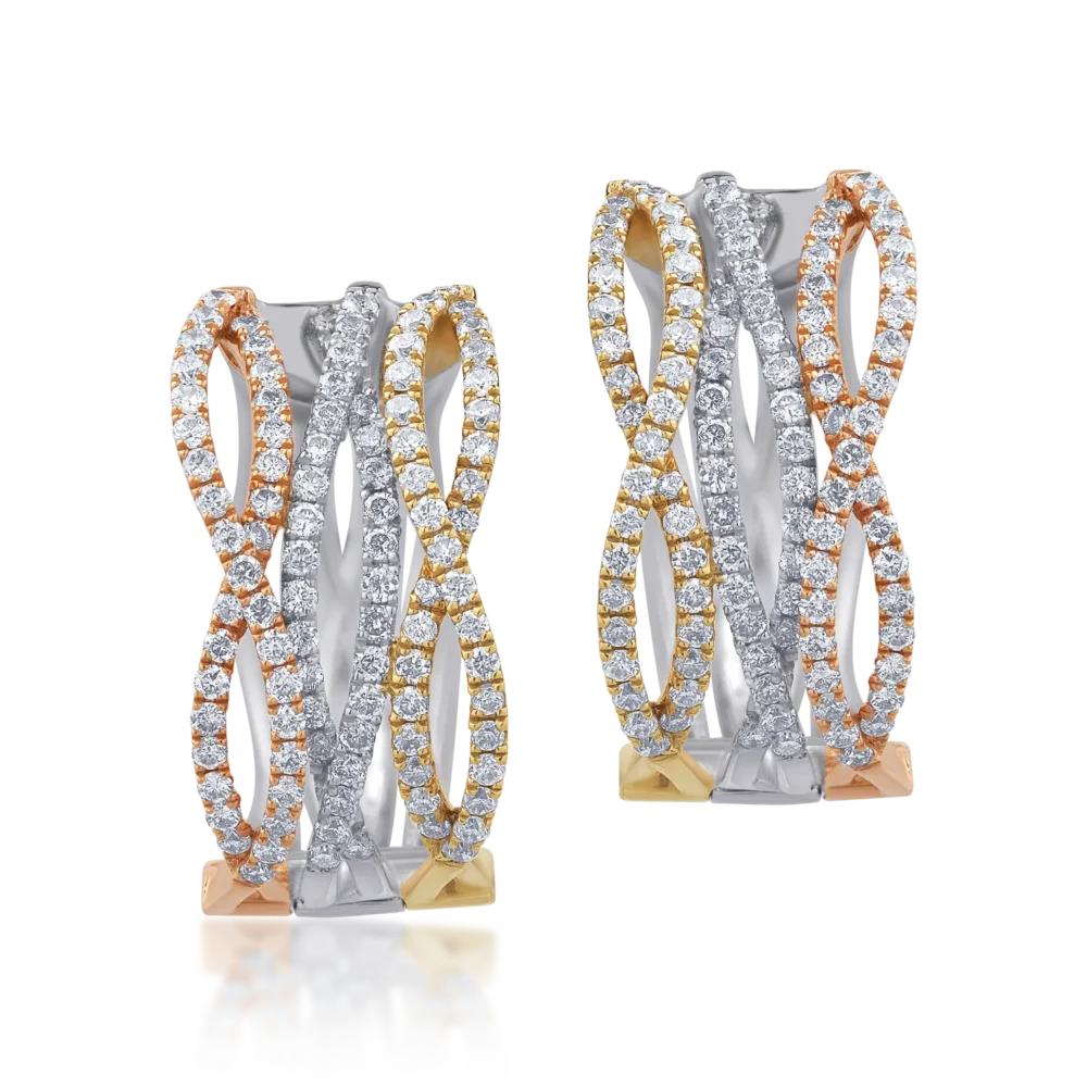 Cercei din aur alb-roz-galben cu diamante de 0.84ct - imagine 2