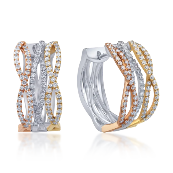 Cercei din aur alb-roz-galben cu diamante de 0.84ct