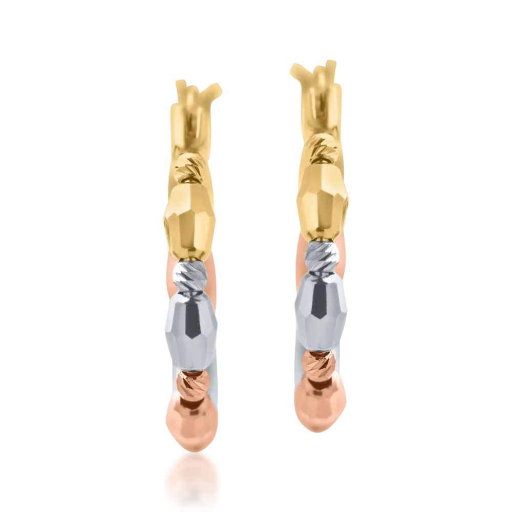 Cercei din aur galben-alb-roz - imagine 2