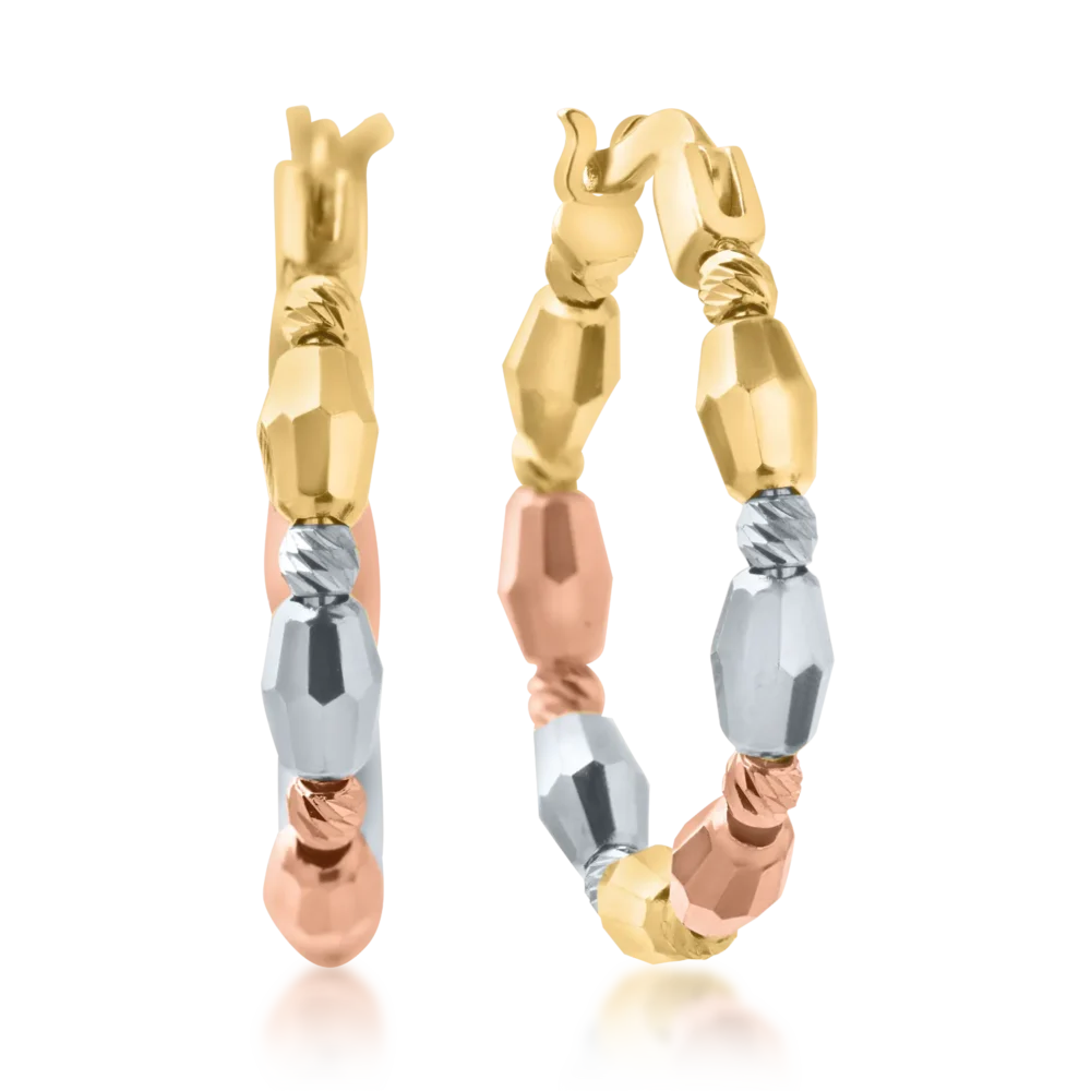 Cercei din aur galben-alb-roz