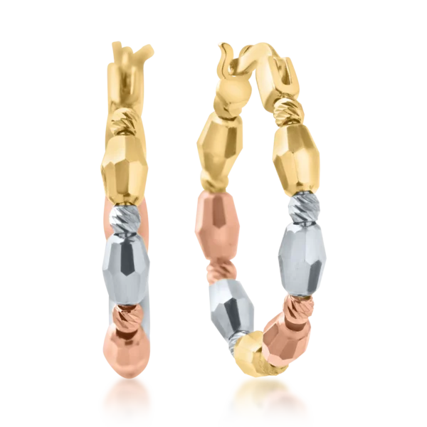 Cercei din aur galben-alb-roz