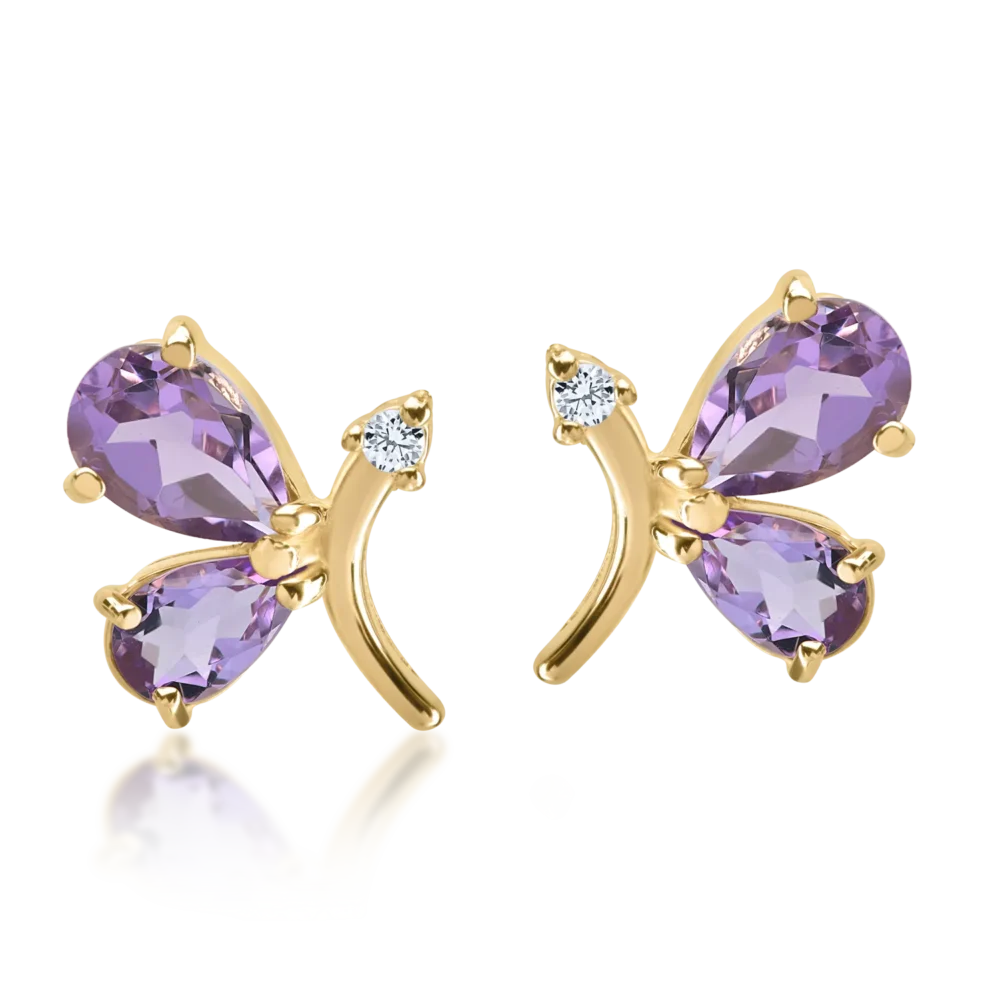 Cercei din aur galben cu ametiste pear de 1.7ct si zirconii - imagine 2