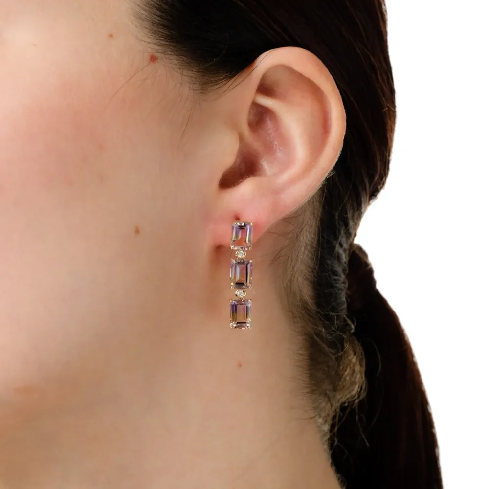 Cercei din aur galben cu ametrine octogonale de 9.3ct si diamante de 0.1ct - imagine 4