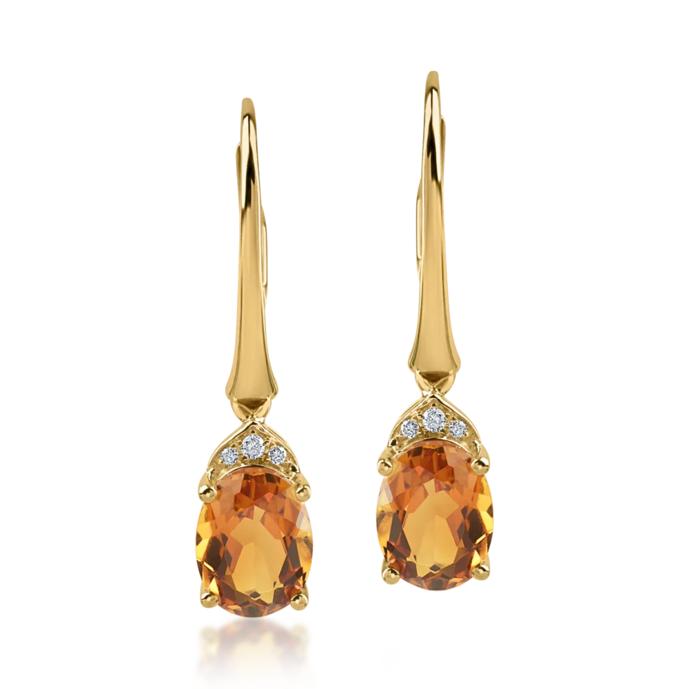 Cercei din aur galben cu citrine ovale de 2.29ct si diamante de 0.03ct - imagine 2