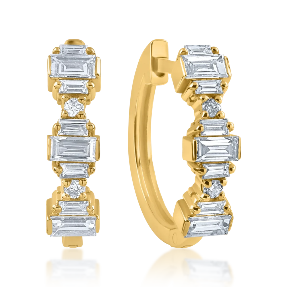 Cercei din aur galben cu diamante baguette de 0.44ct