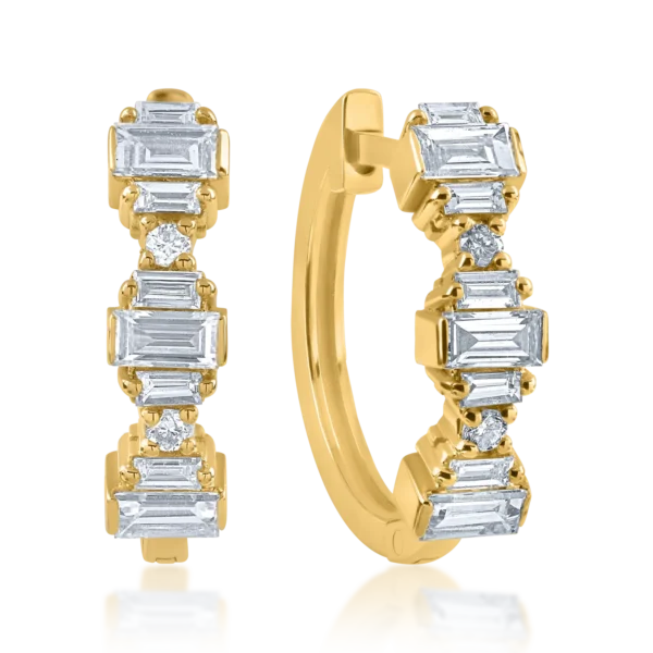 Cercei din aur galben cu diamante baguette de 0.44ct