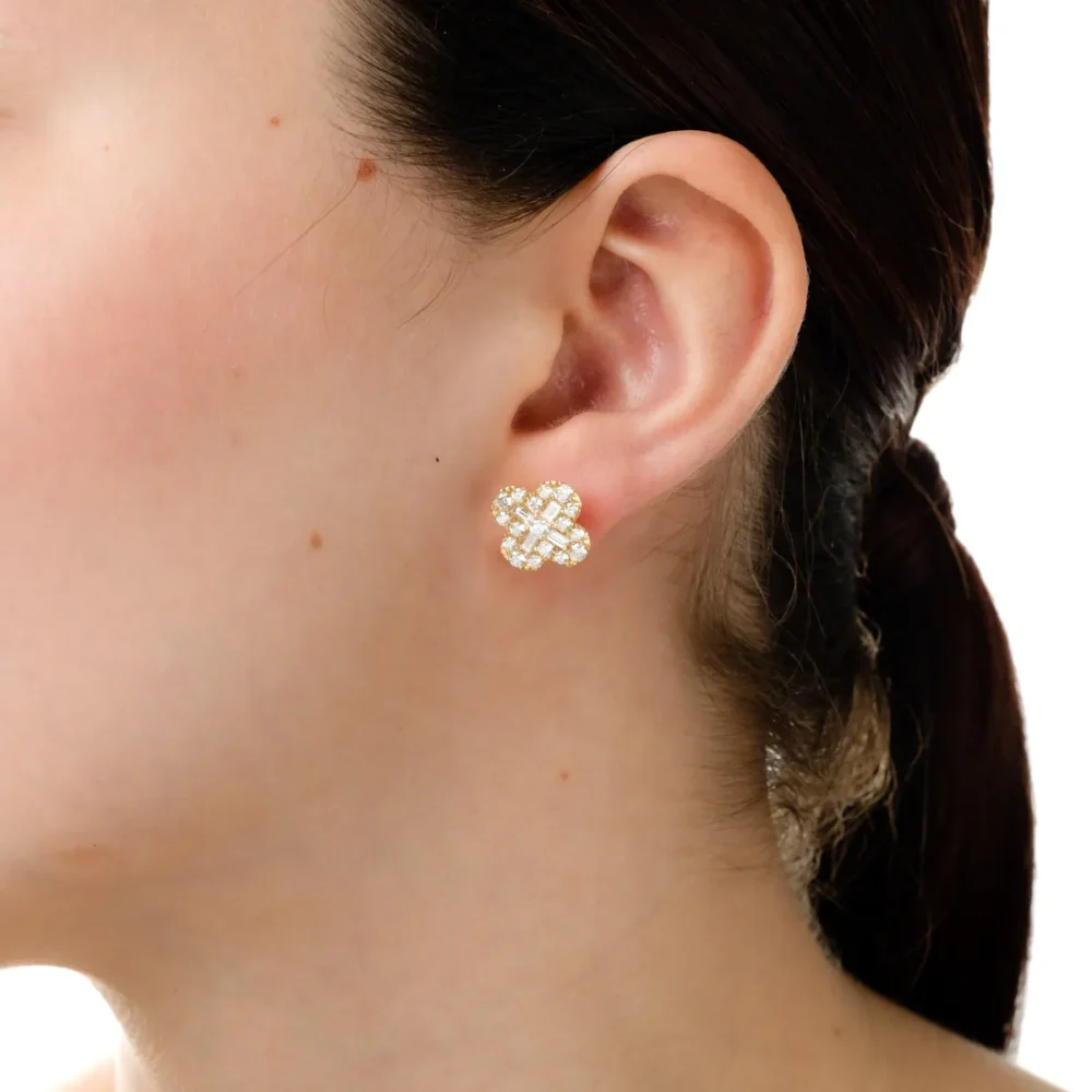 Cercei din aur galben cu diamante baguette si rotunde de 1.8ct - imagine 3