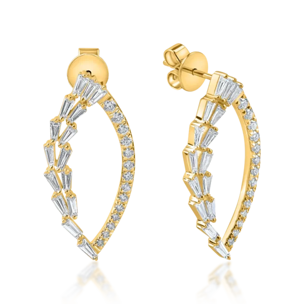 Cercei din aur galben cu diamante baguette si rotunde microsetting de 1.1ct