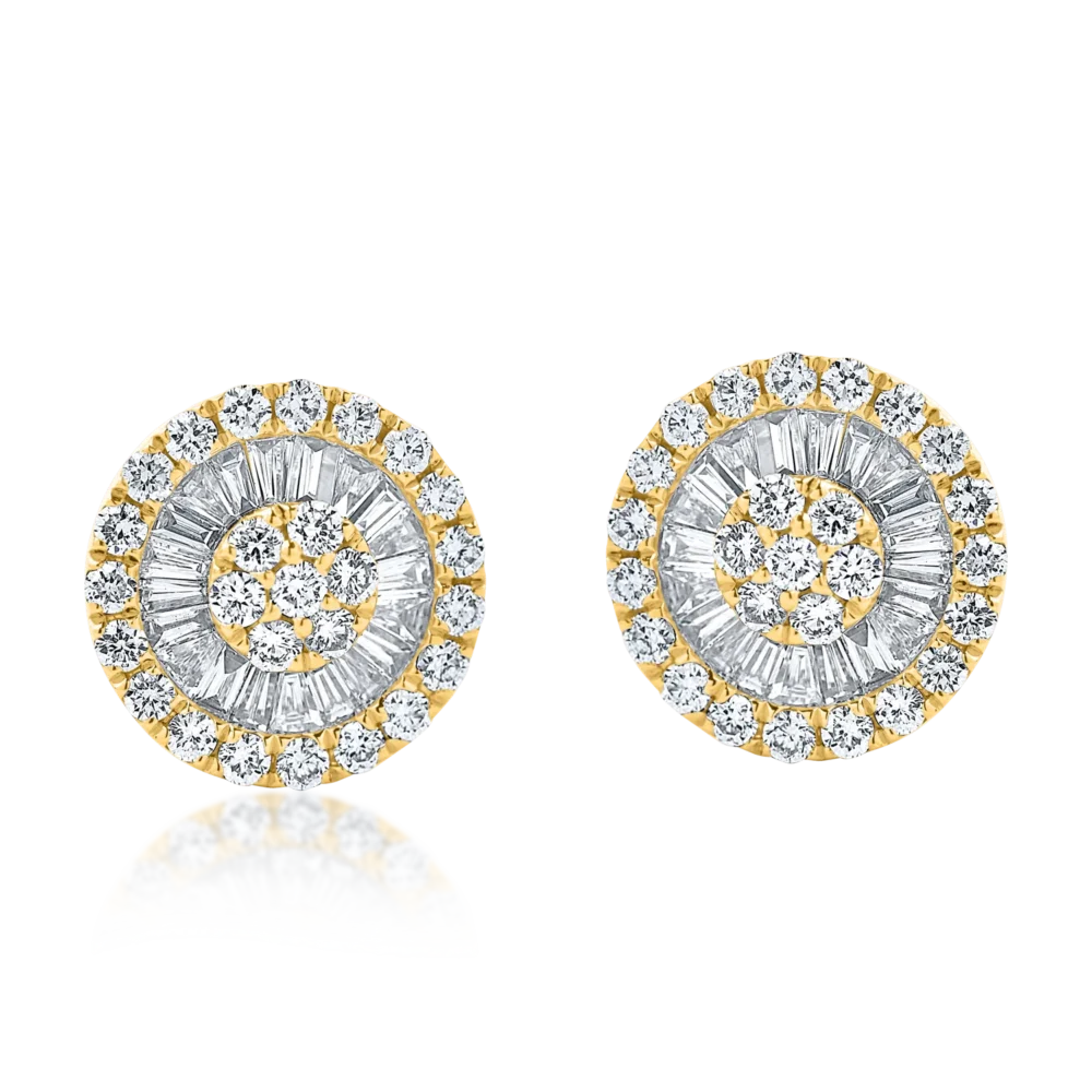 Cercei din aur galben cu diamante baguette si rotunde microsetting de 1ct - imagine 2