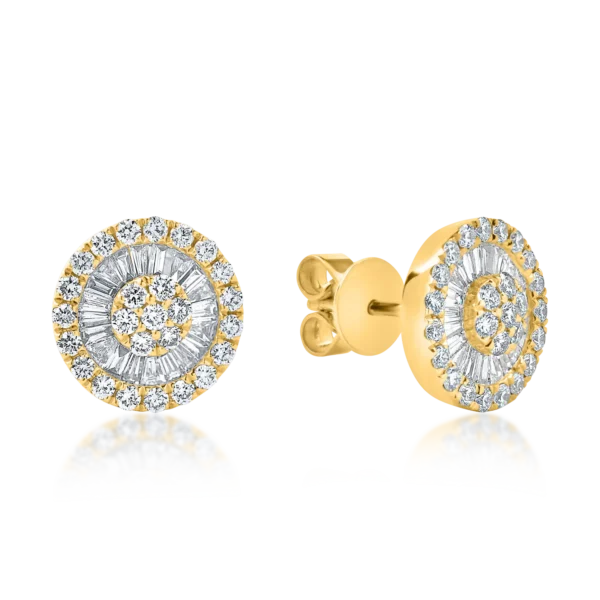 Cercei din aur galben cu diamante baguette si rotunde microsetting de 1ct