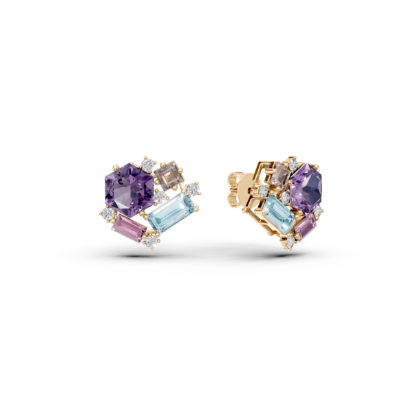 Cercei din aur galben cu pietre pretioase si semipretioase de 3.5ct