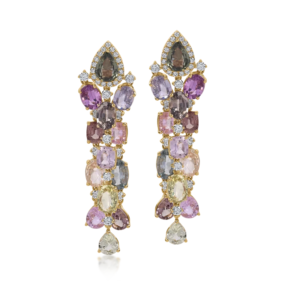 Cercei din aur galben cu safire multicolore de 21.69ct si diamante de 1.56ct - imagine 2