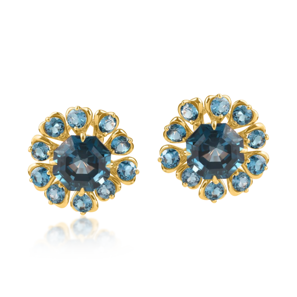 Cercei din aur galben cu topaze london blue octogonale si rotunde de 13.6ct - imagine 2