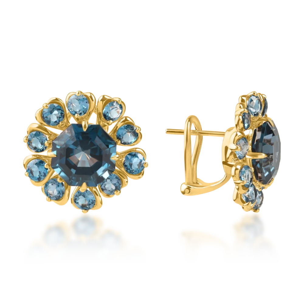 Cercei din aur galben cu topaze london blue octogonale si rotunde de 13.6ct - imagine 3