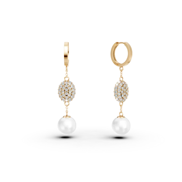 Cercei din aur galben cu zirconii si perle de cultura de 1.2ct