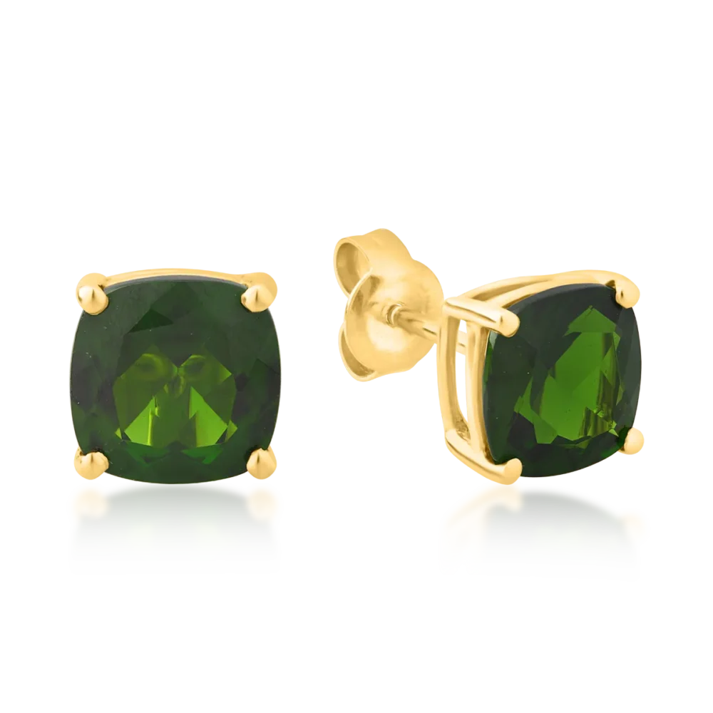 Cercei din aur galben cu cromdiopsid square de 4.35ct