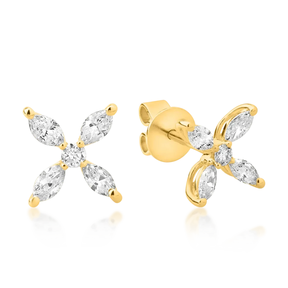 Cercei din aur galben cu diamante marquise si rotunde de 0.52ct