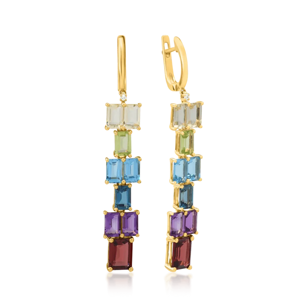 Cercei din aur galben cu pietre pretioase si semipretioase de 12.28ct