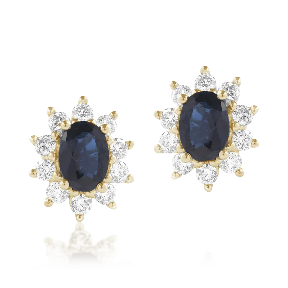 Cercei din aur galben cu safire ovale de 2ct si diamante de 0.84ct - imagine 2