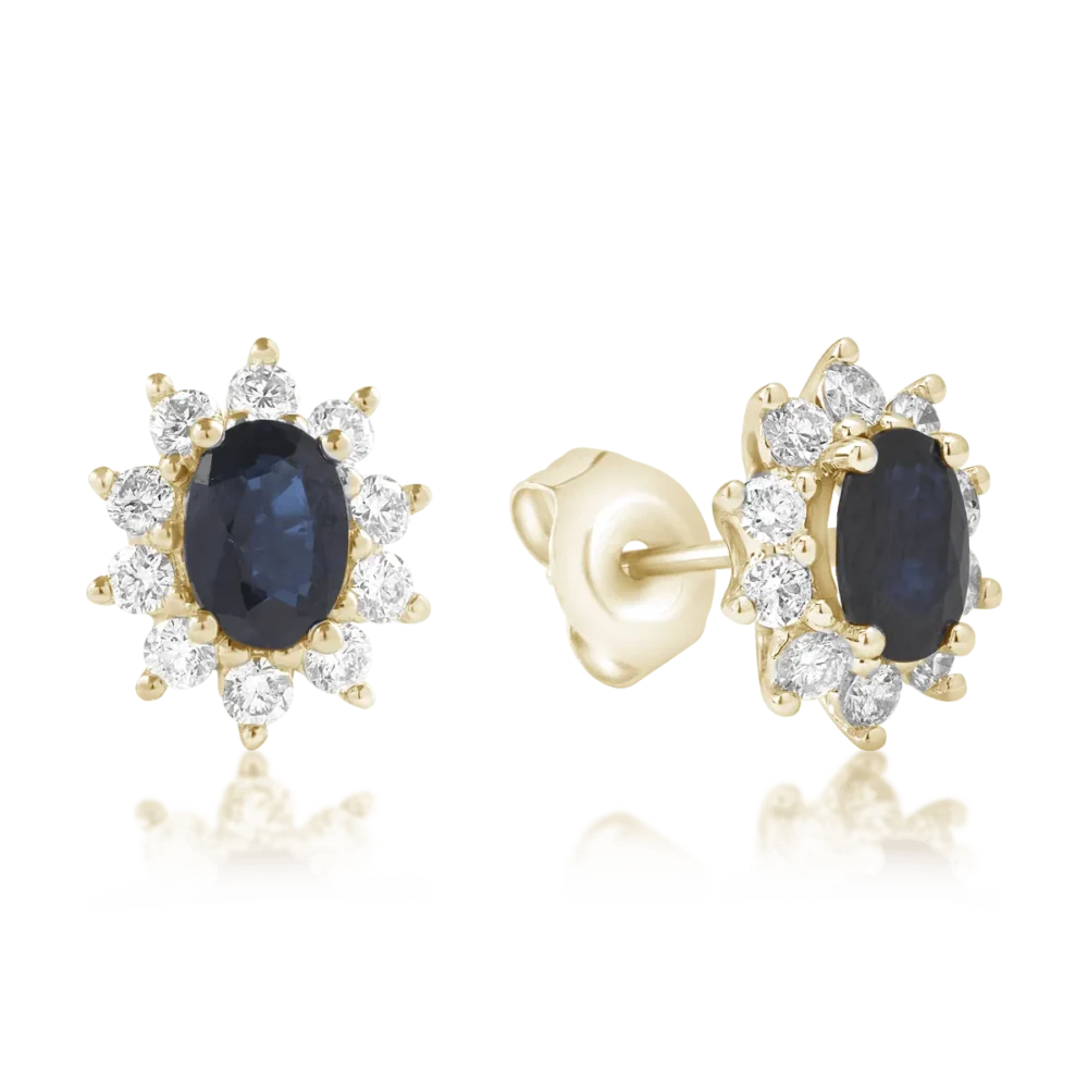 Cercei din aur galben cu safire ovale de 2ct si diamante de 0.84ct