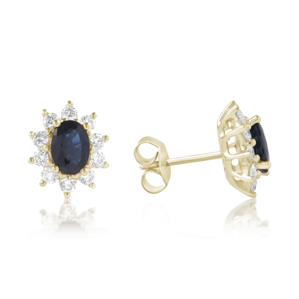 Cercei din aur galben cu safire ovale de 2ct si diamante de 0.84ct - imagine 3