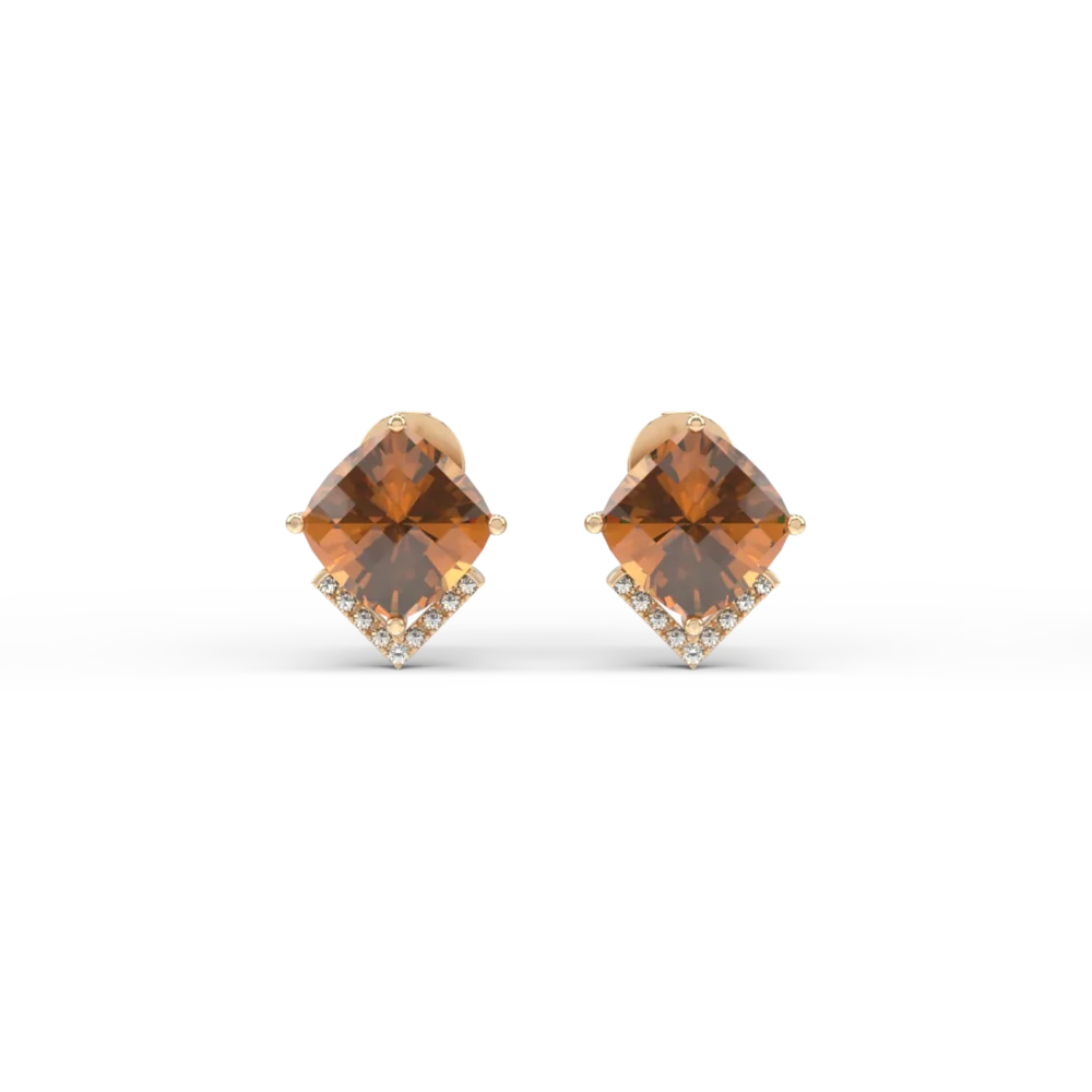 Cercei din aur galben cu citrine cushion de 5ct si diamante de 0.1ct - imagine 2