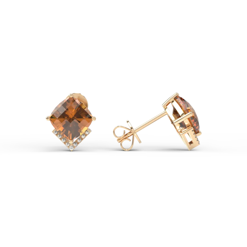 Cercei din aur galben cu citrine cushion de 5ct si diamante de 0.1ct - imagine 3