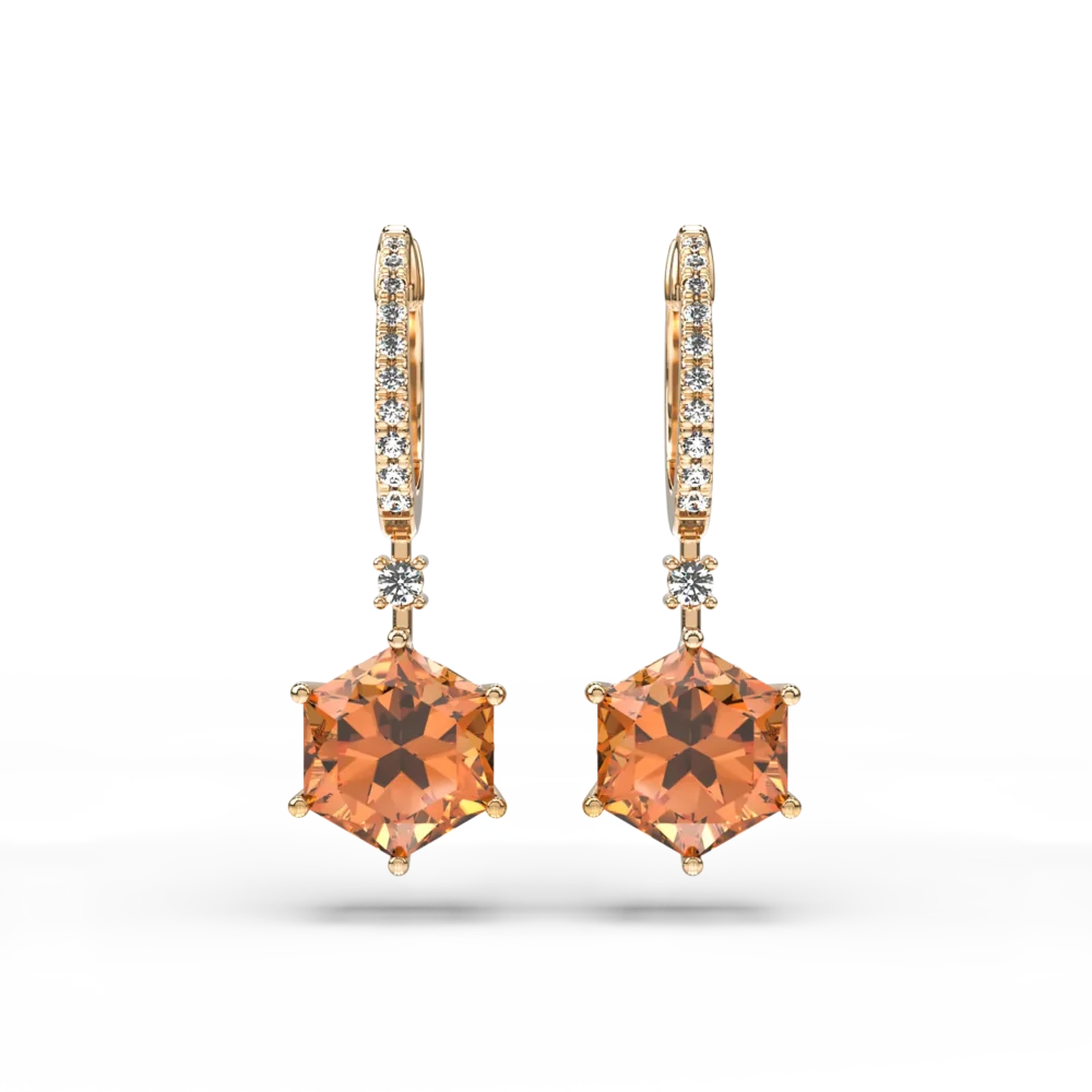 Cercei din aur galben cu citrine de 6.6ct si diamante de 0.18ct - imagine 2