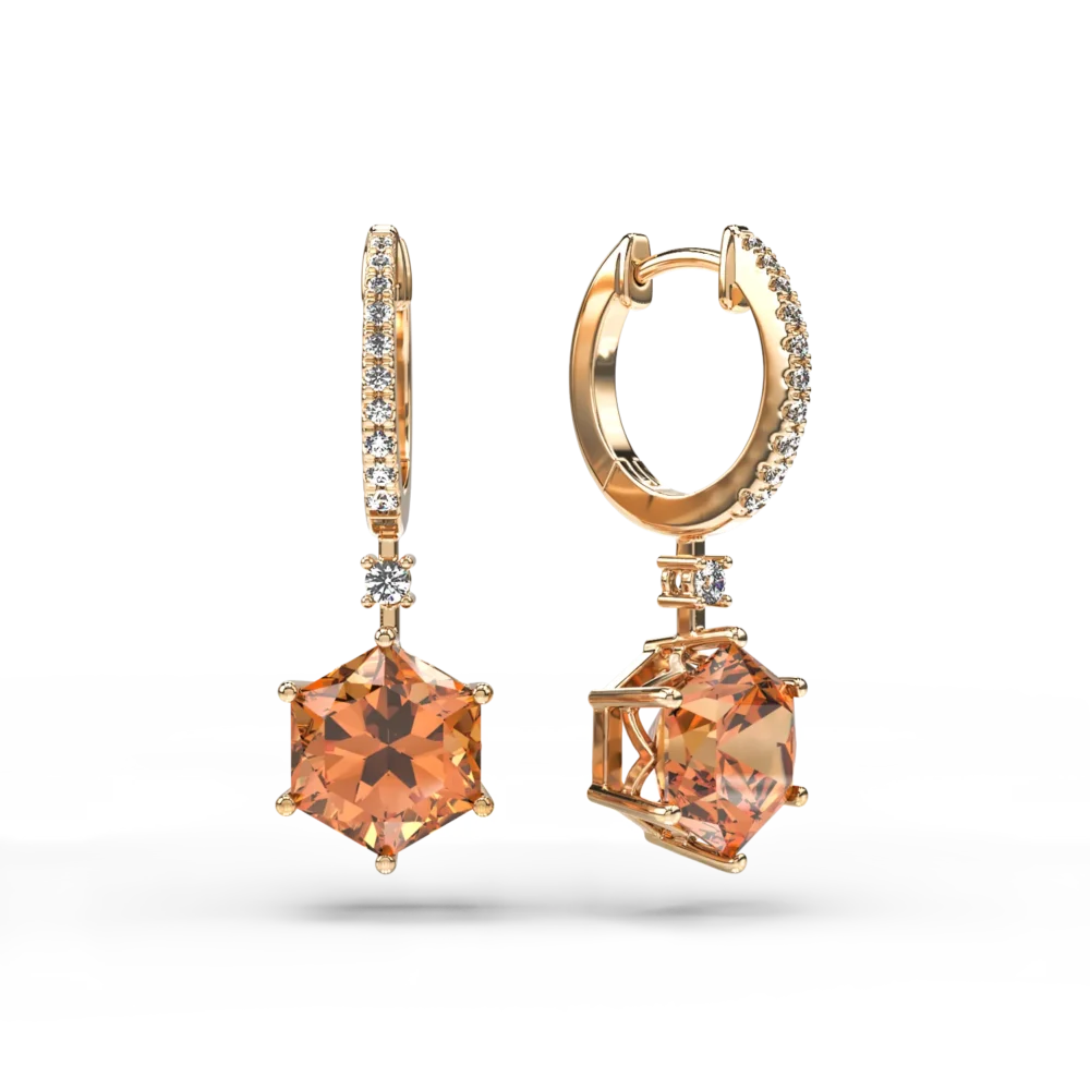 Cercei din aur galben cu citrine de 6.6ct si diamante de 0.18ct