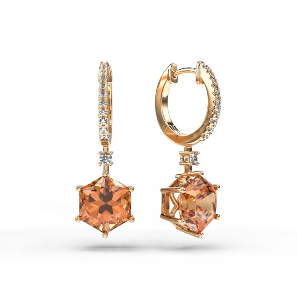 Cercei din aur galben cu citrine de 6.6ct si diamante de 0.18ct