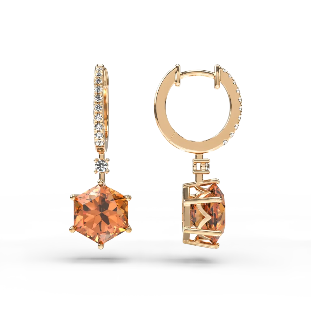 Cercei din aur galben cu citrine de 6.6ct si diamante de 0.18ct - imagine 3