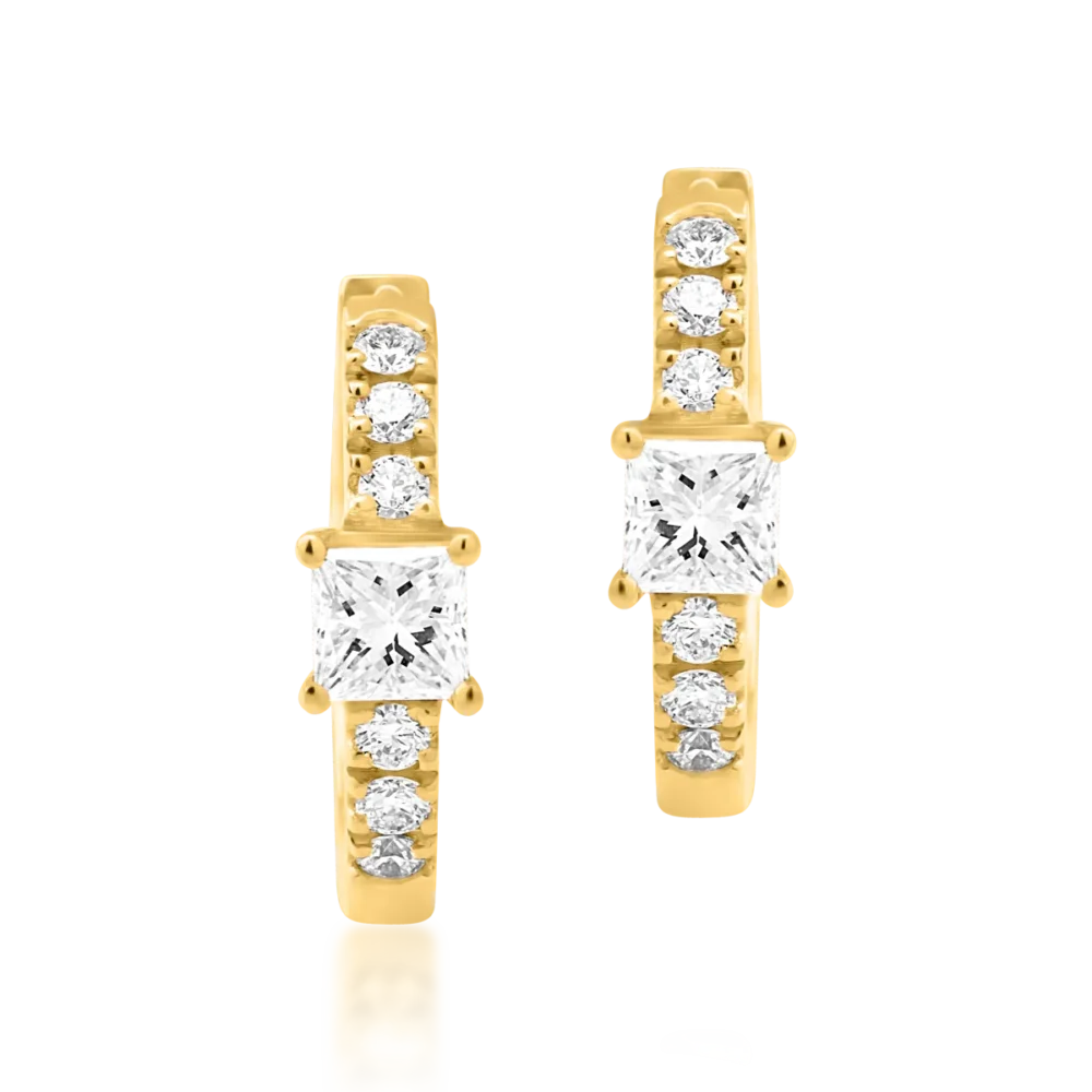 Cercei din aur galben cu diamante princess si rotunde de 0.19ct - imagine 2