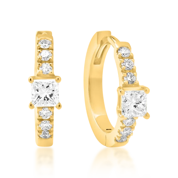 Cercei din aur galben cu diamante princess si rotunde de 0.19ct