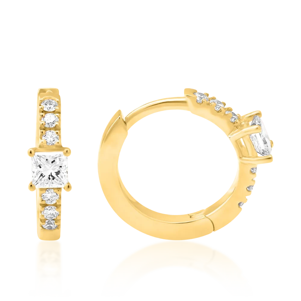 Cercei din aur galben cu diamante princess si rotunde de 0.19ct - imagine 3