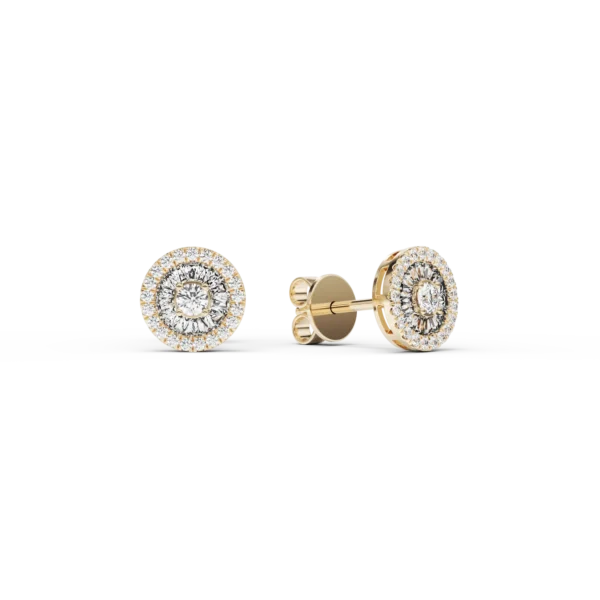 Cercei din aur galben cu diamante baguette si rotunde de 0.36ct