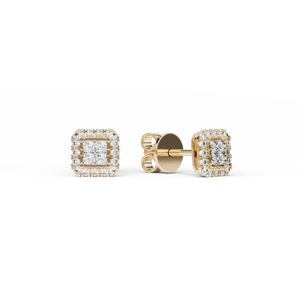 Cercei din aur galben cu diamante princess si rotunde de 0.37ct