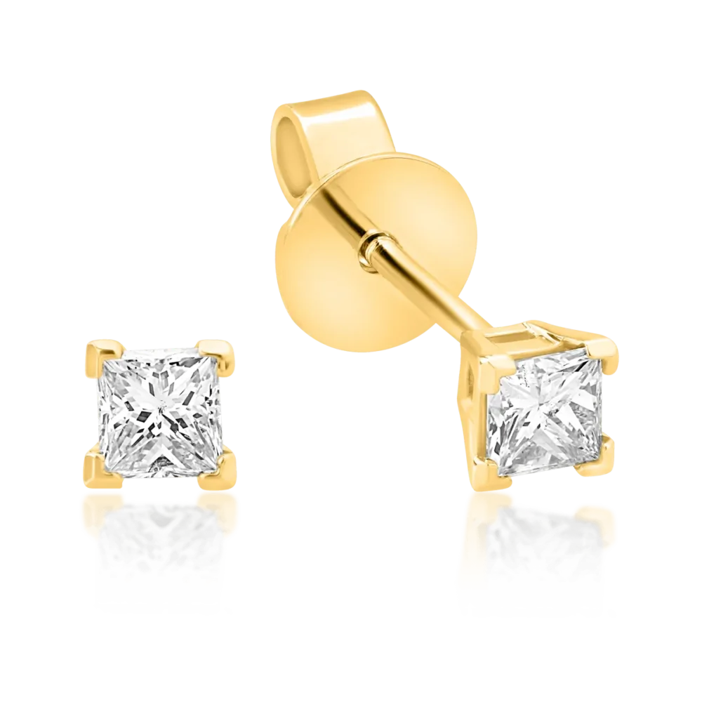 Cercei din aur galben cu diamante princess de 0.3ct
