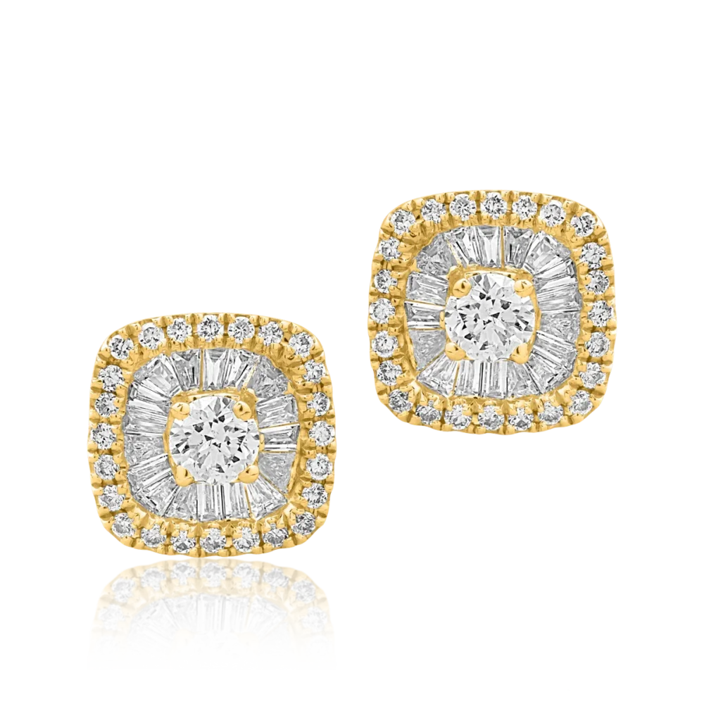 Cercei din aur galben cu diamante baguette si rotunde de 0.41ct - imagine 2