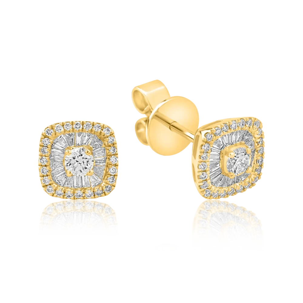 Cercei din aur galben cu diamante baguette si rotunde de 0.41ct