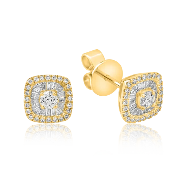 Cercei din aur galben cu diamante baguette si rotunde de 0.41ct