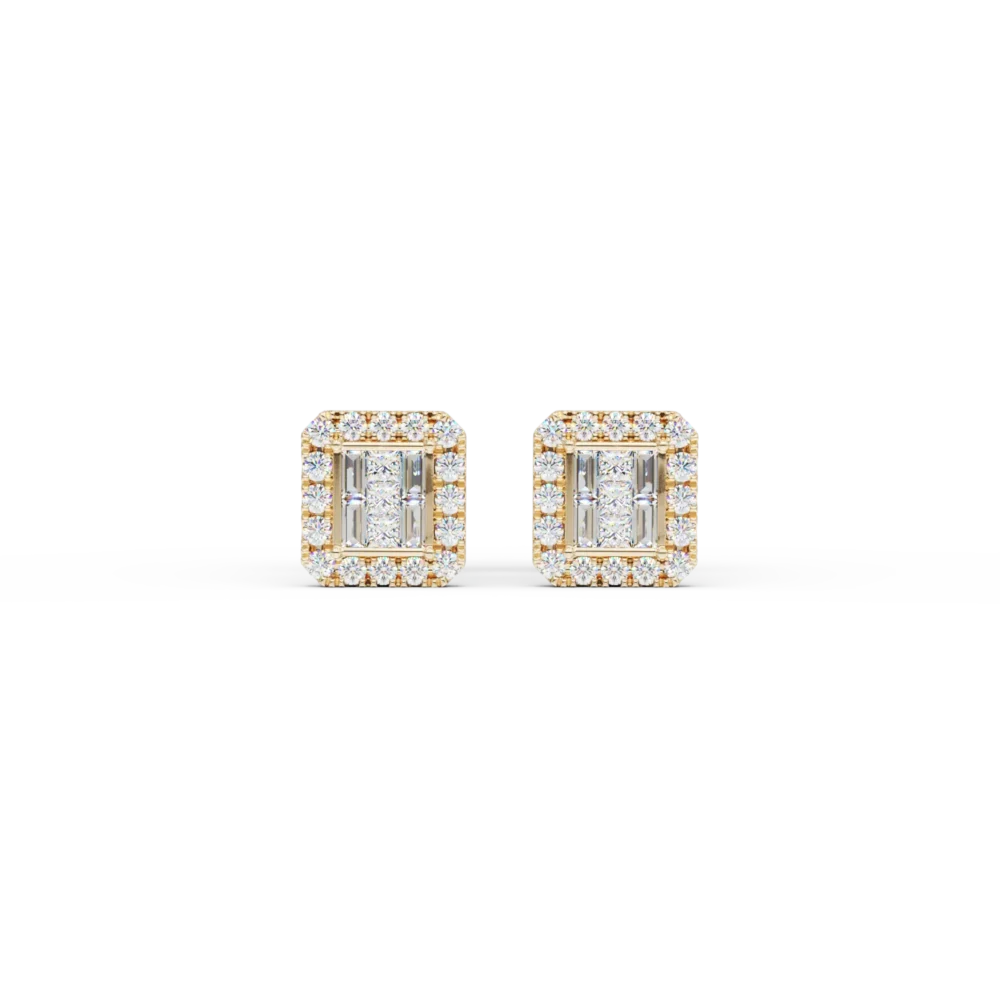 Cercei din aur galben cu diamante princess,baguette si rotunde de 0.59ct - imagine 2