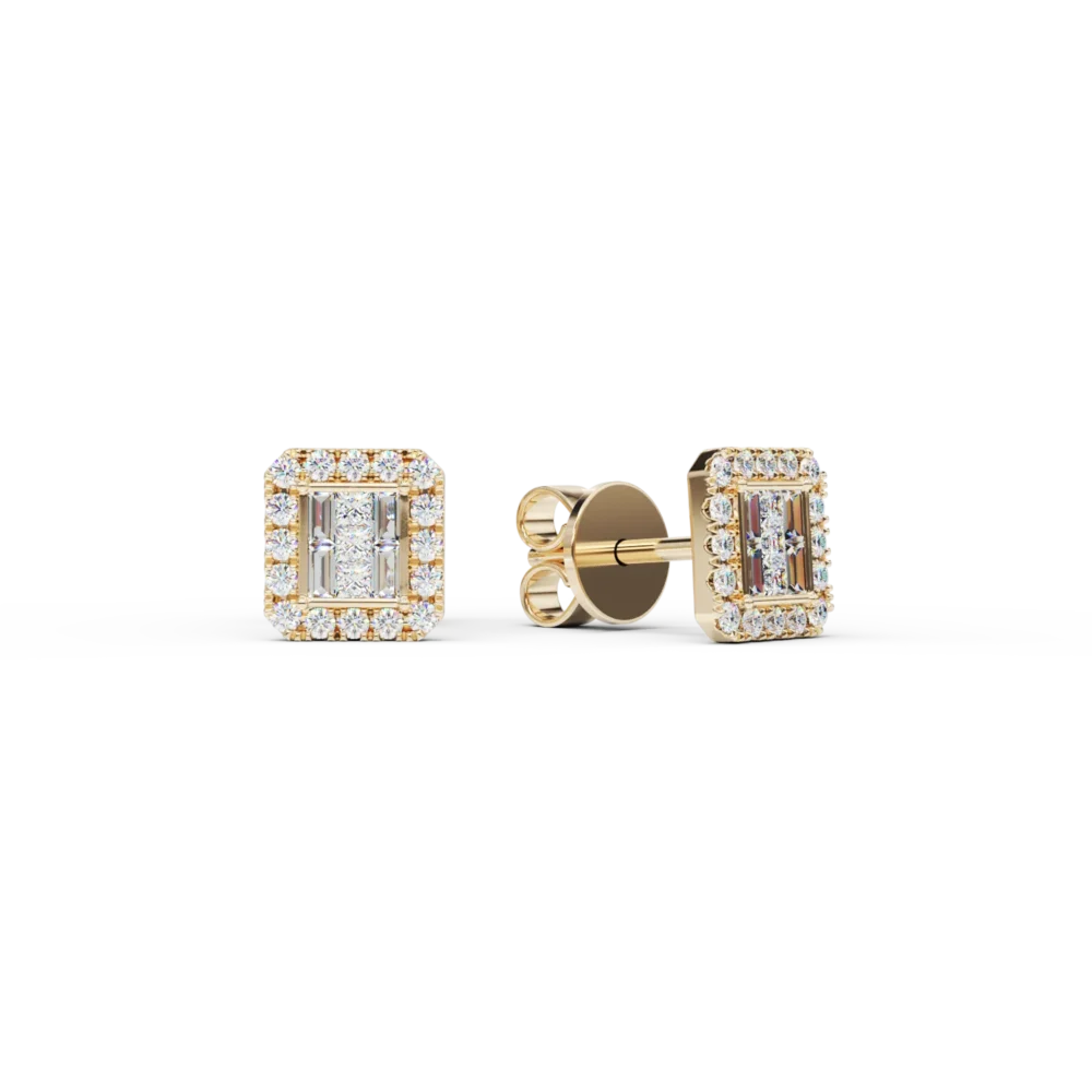 Cercei din aur galben cu diamante princess,baguette si rotunde de 0.59ct